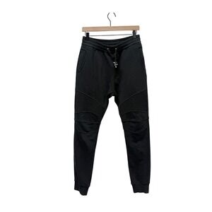 Balmain Paris Mens Black Biker Joggers Moto Sweatpants Logo OB000B115 Size M